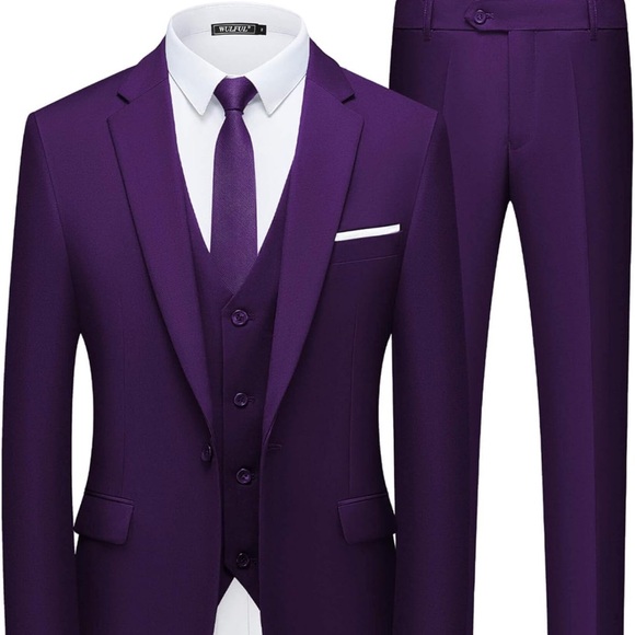 Men’s Slim Fit Suit One Button 3-Piece Blazer Dress Business Jacket Vest & Pant